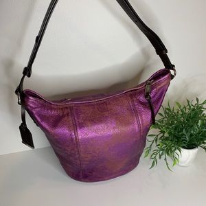 Cole Haan Purple Metallic bucket purse with zipper real leather medium size